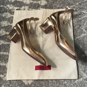 Valentino Garavani Tan-go Gold Mary Jane Heels